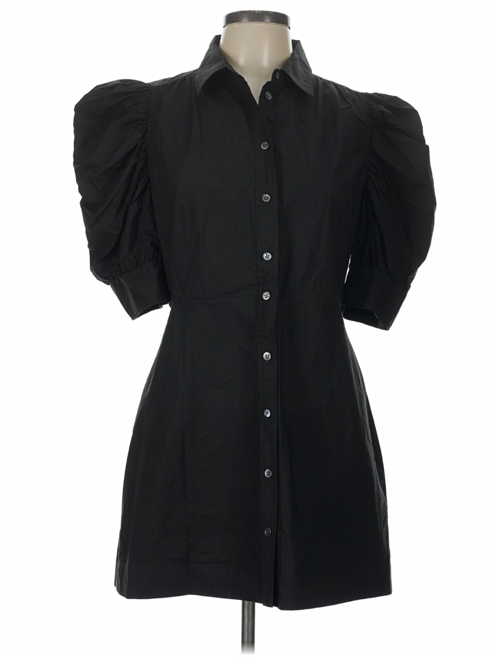 Frame Denim Black Puff-Sleeve Button-Front Dress